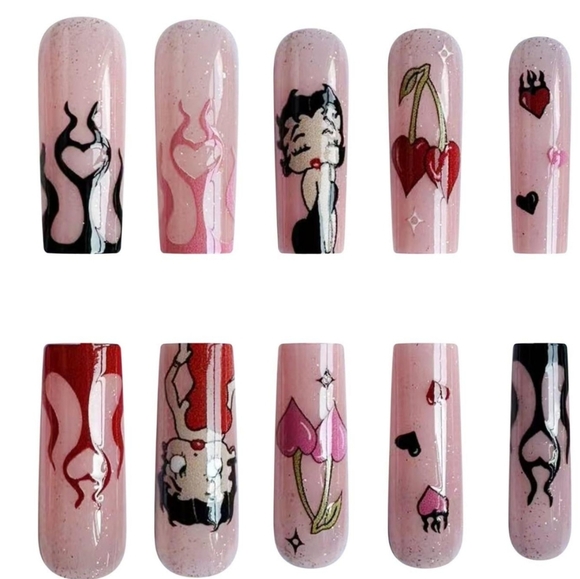 Betty Boop Other - BETTY BOOP Press-On Nails​Betty Boop Press-On Nails ✨ Pink & Red Y2K Retro Manic